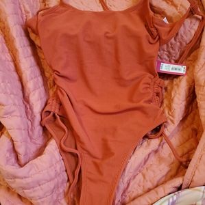 Xhilaration Juniors' Copper Ribbed Side-Cinch One Piece Swimsuit 0-2